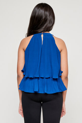 Blue Heat-Pleated Flared Top, Teal, image 4